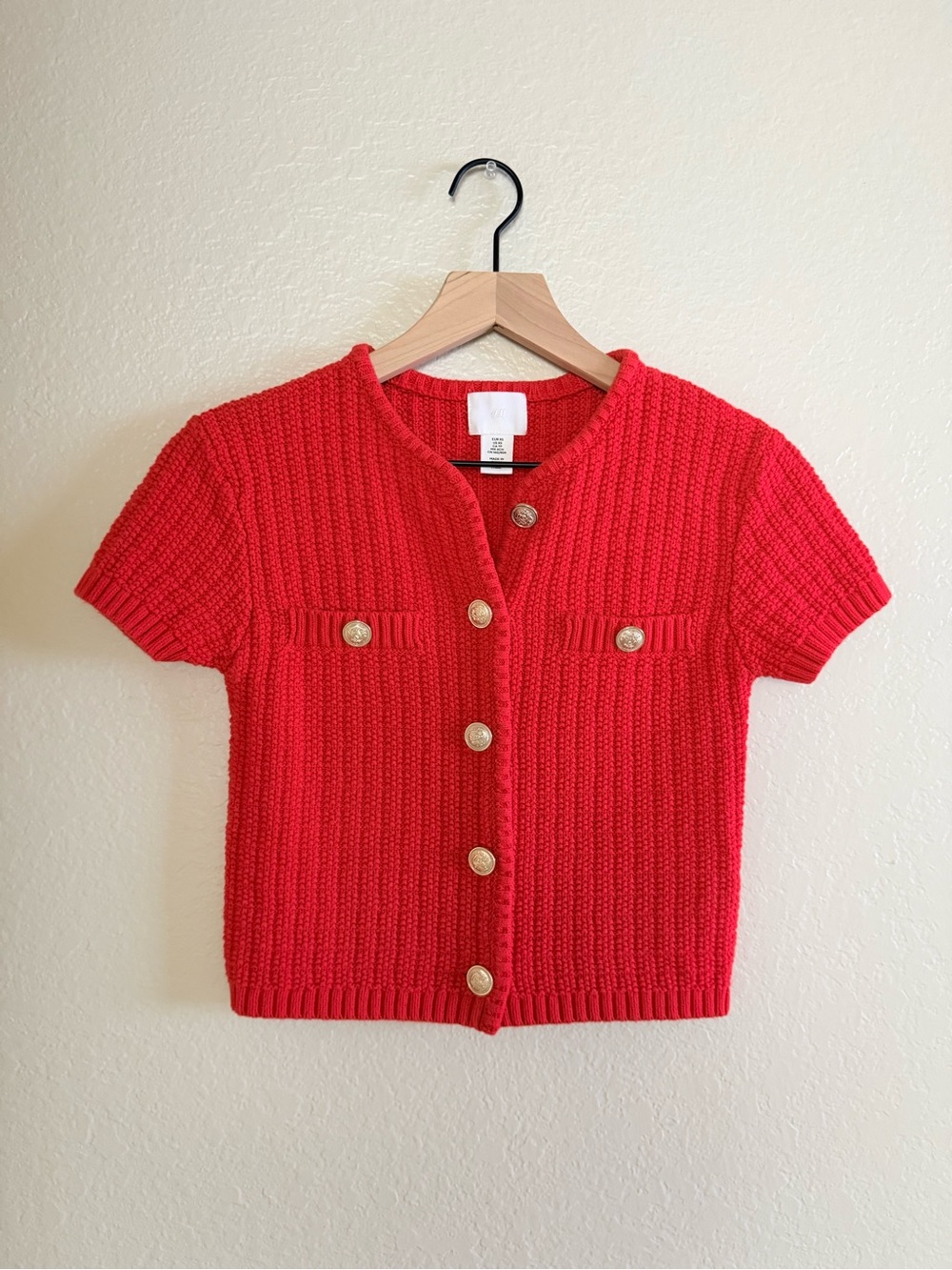 H&M Red Orange Short Sleeve Knit Cardigan
